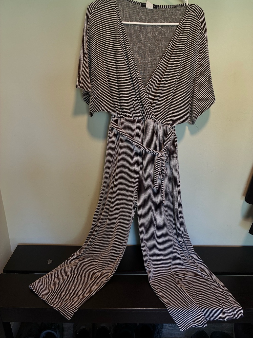 Caution To The Wind Black and White Striped V-Neck Jumpsuit